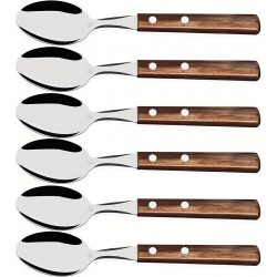 Jogo 6 Colheres Mesa Polywood Aço Inox Tramontina Com Cabo De Madeira Castanho